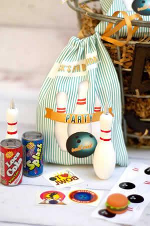 bowling bag and candy soda party favors